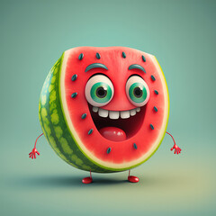Obraz premium Cute Happy Watermelon Character Cartoon 3D. Generative AI