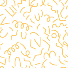 Fun  line doodle seamless pattern. Creative minimalist style art background for children or trendy design with basic shapes. Simple childish scribble backdrop.
