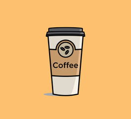 Coffee cup vector illustration isolated on background. Plastic coffee cup with hot coffee in flat style.