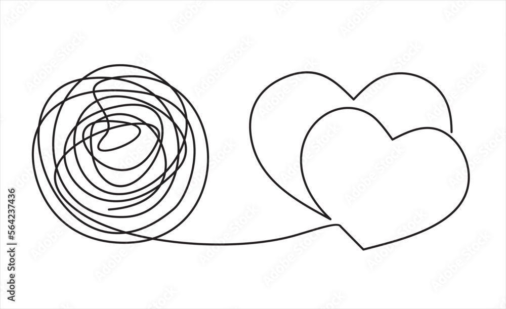 Poster chaos and heart abstract minimalist concept vector illustration. metaphor of disorganized difficult 