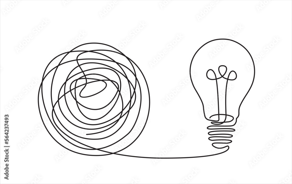 Poster chaos and light bulb, abstract minimalist concept vector illustration. metaphor of disorganized diff