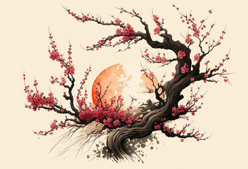 Fototapeta Spring time watercolour cherry blossom sakura. Generative ai obraz