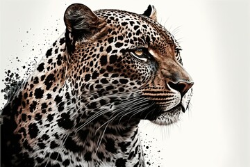 Illustration of jaguar, imposing pose on white background. Generative AI - obrazy, fototapety, plakaty