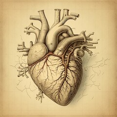 Human heart Illustration in vintage drawing style 3d effect with isolated background in generative ai