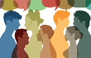 Let's talk in the community. The concept of communication and chatting with friends. Vector Illustration. Meeting and networking with a diverse group of people. Speech bubbles.