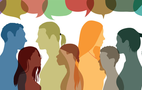 Multiethnic people are represented by speech bubbles and dialogues. Vector Illustration. Using social networks and communicating. Communicating across cultures and socialising.
