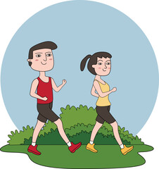 Woman and man jogging in the park