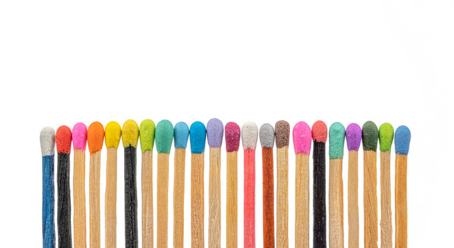 matchsticks various colors on white background