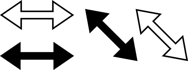 Double arrows, vector. Double black arrows with black stroke.