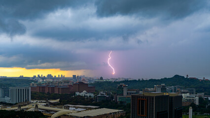Lightning strike over putrajaya city during sunset
