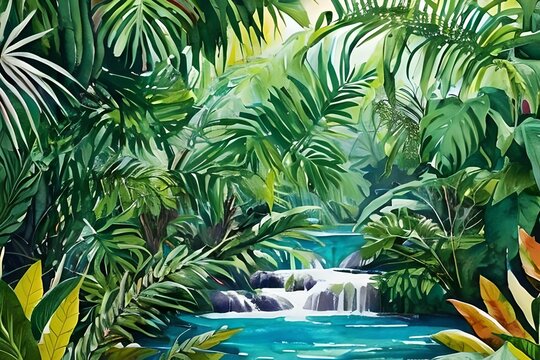 water color jungle image made with Generative ai