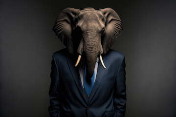 Portrait elephant in a business suit on an isolated background, generative ai