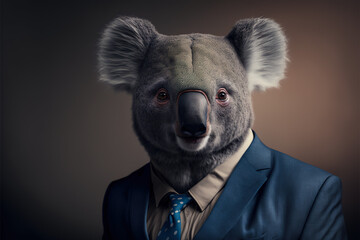 Portrait koala bear in a business suit on an isolated background, generative ai