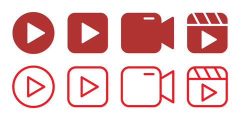 red vidio icon set, multimedia flat design