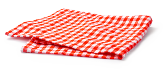 Table cloth kitchen isolated. Red napkin on white background.