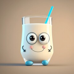 Cute 3D Glass Of Milk Cartoon Character