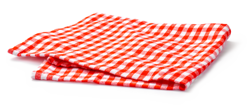 Table cloth kitchen isolated. Red napkin on white background.