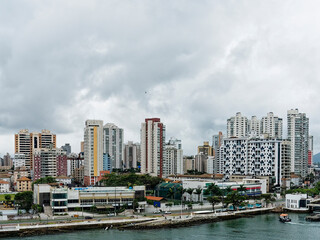 Fototapeta na wymiar Santos waterfront seen from the beach.