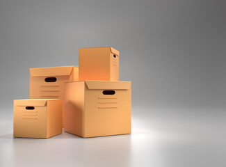 Cardboard boxes on gray background