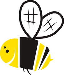 Cheerful cartoon striped bee flying