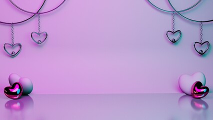 3d purple background with a hanging decoration in the shape of love to celebrate Valentine's Day
