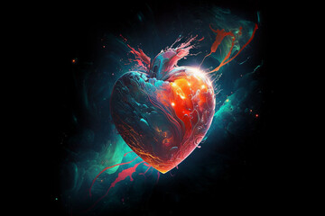 Abstract heart shape in space on black background.