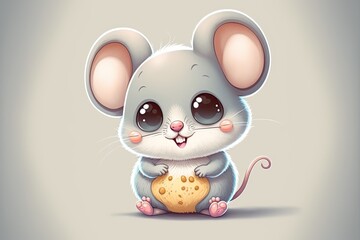 cute little mouse with big eyes smiling sweet, character design, ai art, cartoon style