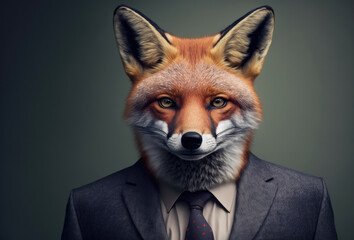portrait of a fox in a business suit, generative ai