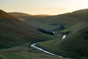 The river Coquet running through the Cheviot mountains from the side of Carshope, Northumberland,...