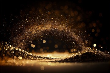 Gold dust particles falling. Abstract background.
