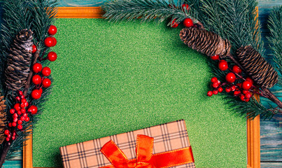 Christmas background with gifts and a place to copy.