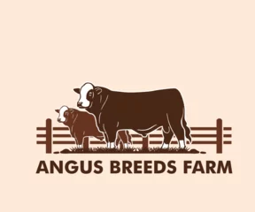 Fotobehang angus breeds farm logo, silhoouette of healthy bull standing vector illustrations © nenk123