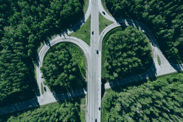 Fototapeta Aerial view highway junction, crossroads, interchange and expressway in Finland. obraz