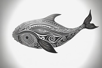 maori tribal whale sketch Polynesian tattoo pattern illustration generative ai - obrazy, fototapety, plakaty