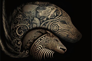 World Darwin Day representing the evolotuion theory tribal maori polynesian sketch illustration generative ai - obrazy, fototapety, plakaty