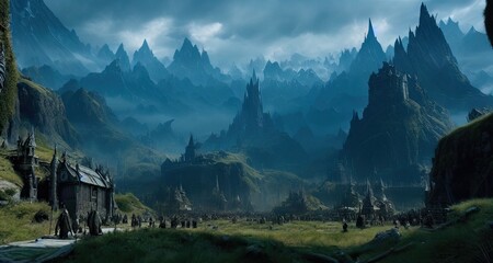 Fototapeta na wymiar Environment in Lord of the Rings - This Illustration is made with AI