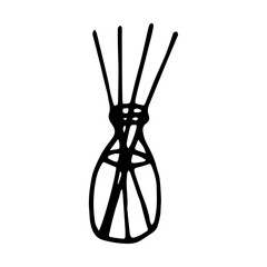 Fototapeta na wymiar Aroma diffuser sticks in bottle doodle style vector illustration isolated on white