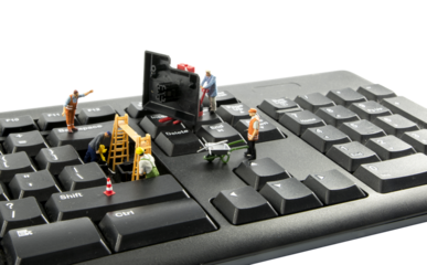 little figures try to hack the computer system