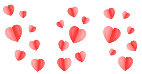 Valentine's day background with red hearts like balloons on transparent background, flat lay,...