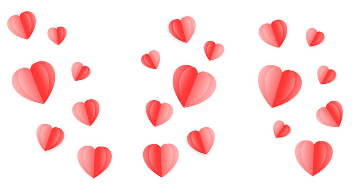 Valentine's day background with red hearts like balloons on transparent background, flat lay, clipping path. PNG image