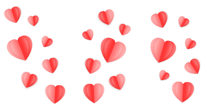 Valentine's day background with red hearts like balloons on transparent background, flat lay, clipping path. PNG image - Powered by Adobe