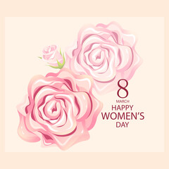 International Women's Day greetings . March 8th. Roses on a light background.Vector illustration.