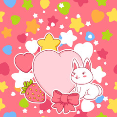 Obraz na płótnie Canvas Speech bubble with cute kawaii little bunny. Funny character and decorations in cartoon style.