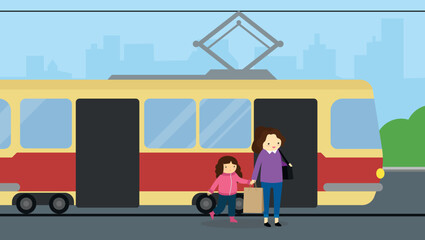 Mom and daughter got off the tram