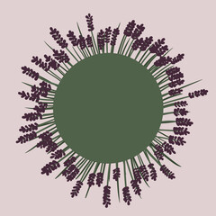 Floral frame. Lavender circle template. Violet, purple flowers. Hand drawn vector illustration.