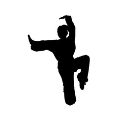 silhouette of a kungfu martial arts moves with transparent background