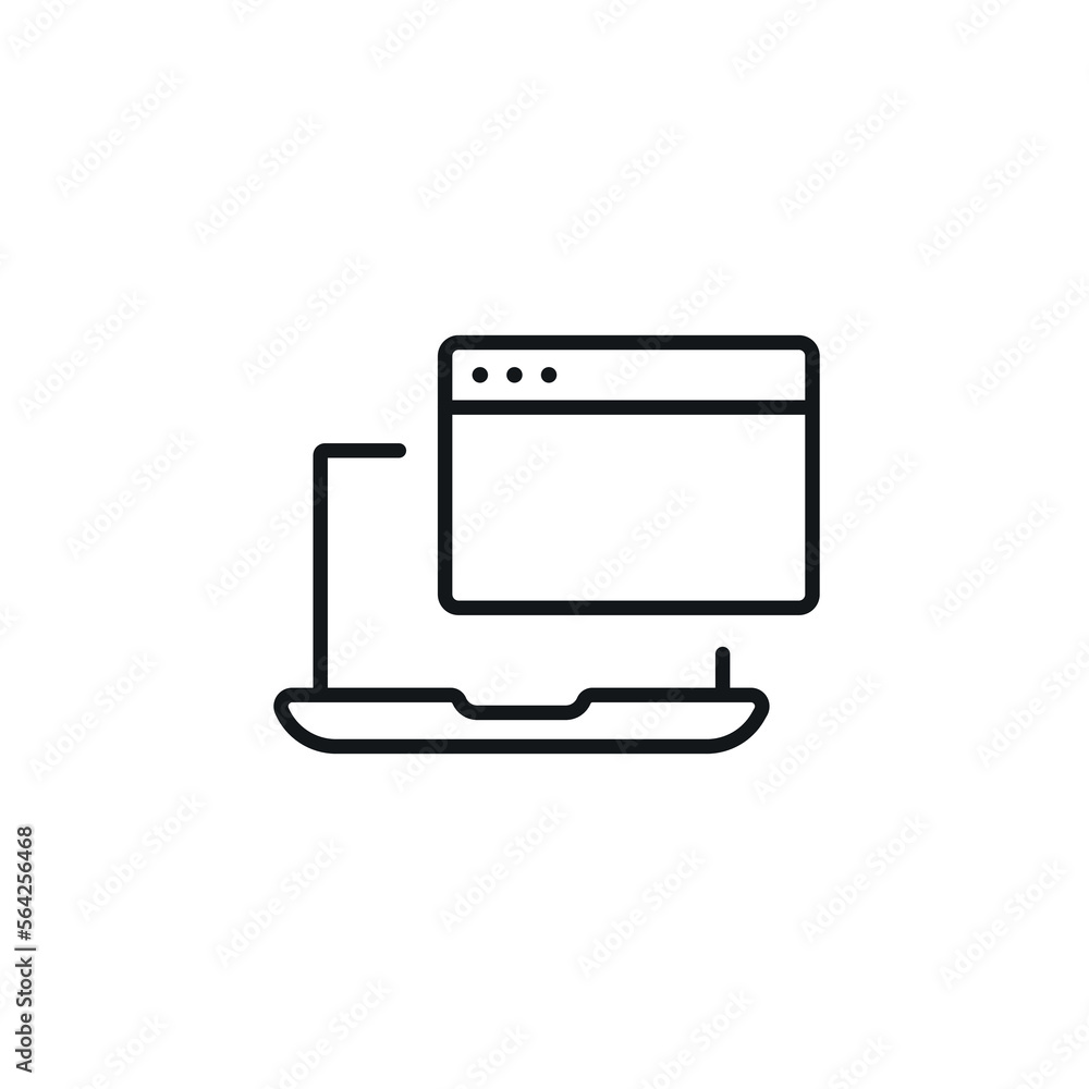 Poster website page on laptop linear icon. freelance. remote work. programming. thin line customizable illu