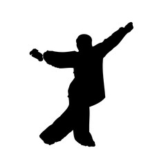 Fototapeta na wymiar silhouette of a kungfu martial arts moves with transparent background
