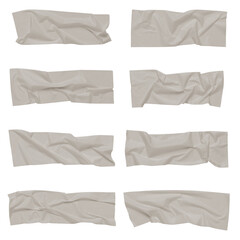 Fototapeta na wymiar White scotch tape on white background, crumpled sticky tape, different sizes.