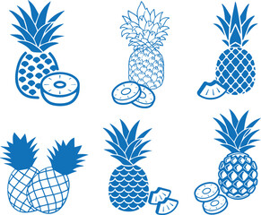 Pineapple icon set, fruit icon set blue vector